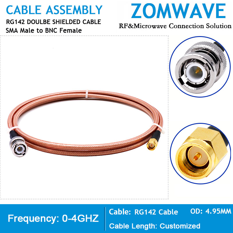 SMA Male to BNC Male, RG142 Cable, 6GHz