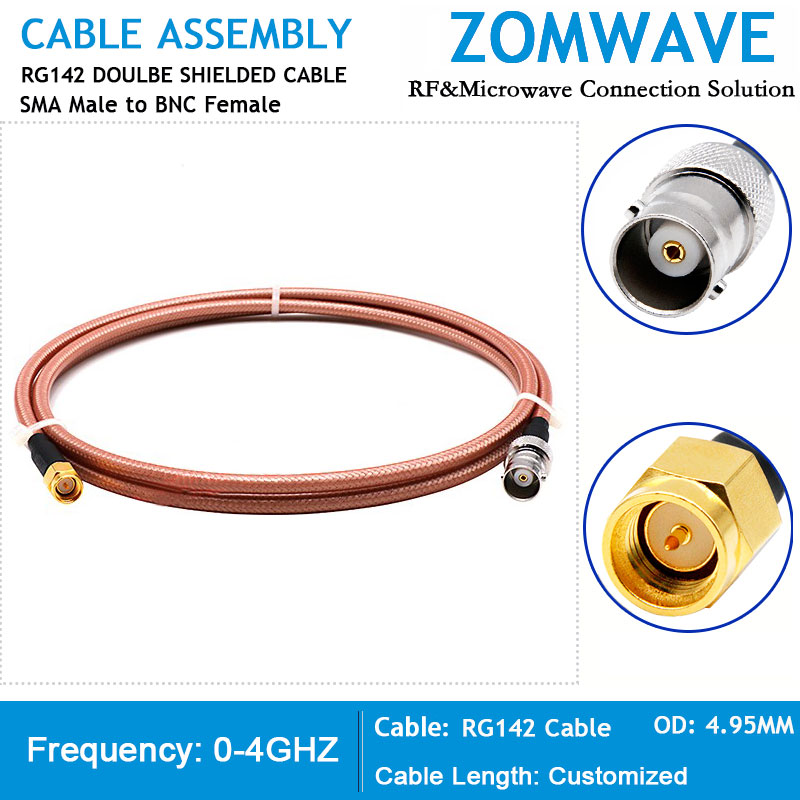 SMA Male to BNC Female, RG142 Cable, 4GHz