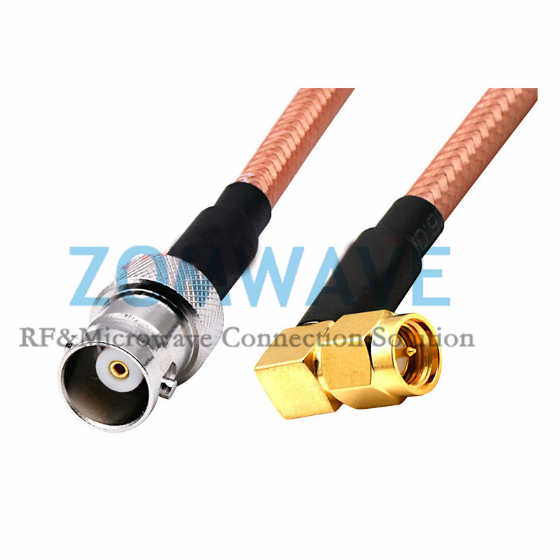SMA Male Right Angle to BNC Female, RG142 Cable, 4GHz
