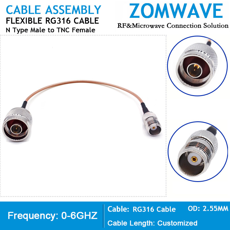 N Type Male to TNC Female, RG316 Cable, 6GHz