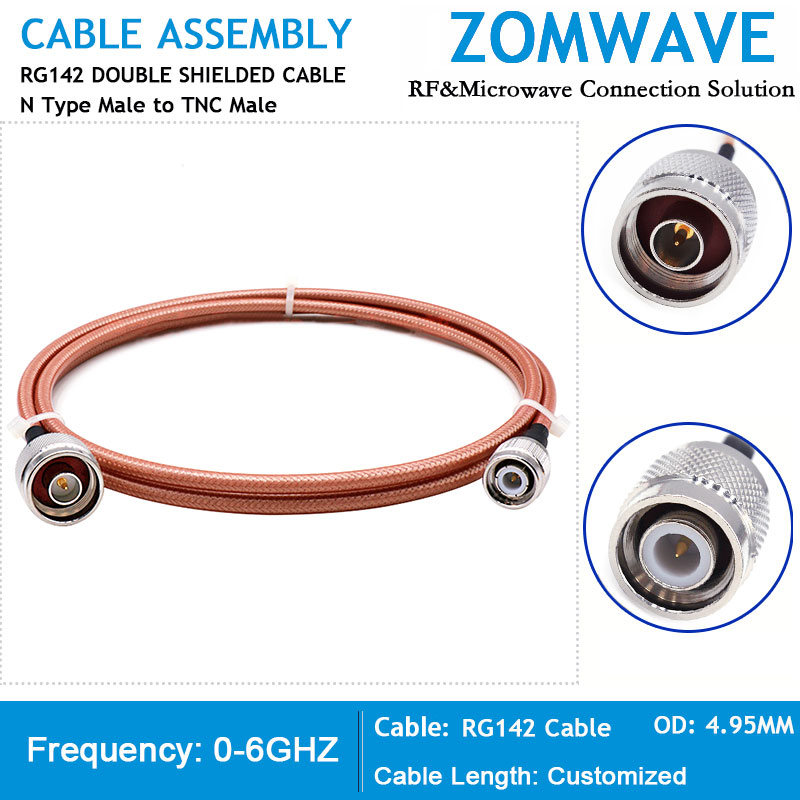 N Type Male to TNC Male, RG142 Cable, 6GHz