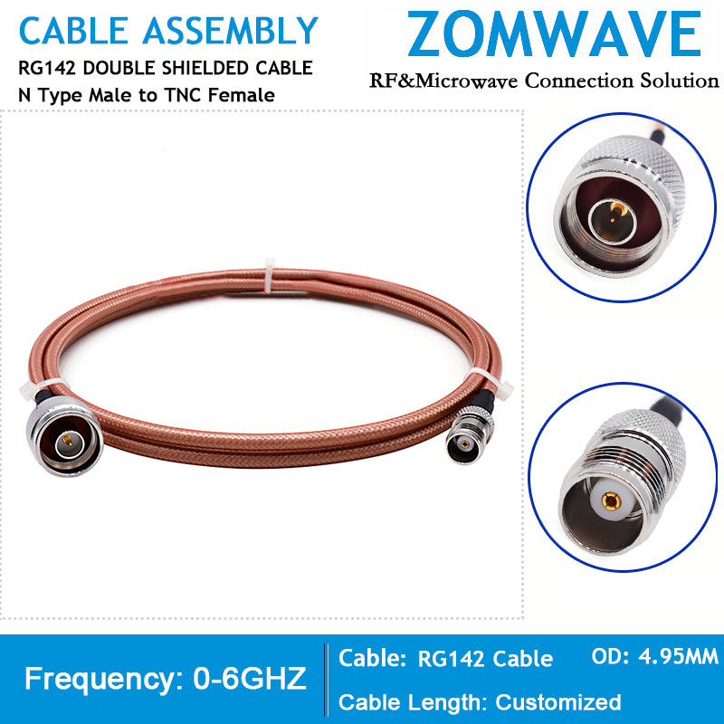 N Type Male to TNC Female, RG142 Cable, 6GHz