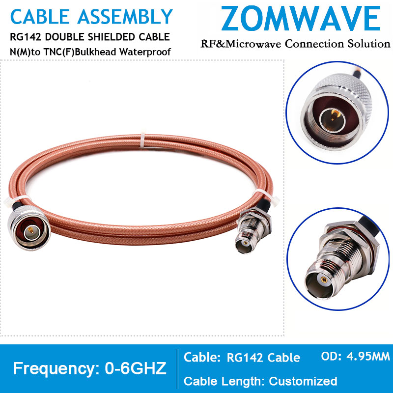 N Type Male to TNC Female Bulkhead Waterproof, RG142 Cable, 6GHz