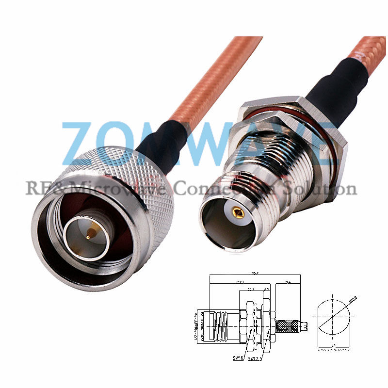 N Type Male to TNC Female Bulkhead Waterproof, RG142 Cable, 6GHz