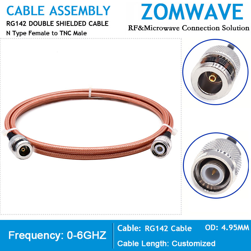 N Type Female to TNC Male, RG142 Cable, 6GHz