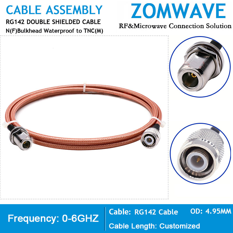 N Type Female Bulkhead Waterproof to TNC Male, RG142 Cable, 6GHz