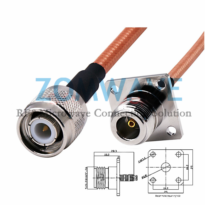 N Type Female 4 hole Flange to TNC Male, RG142 Cable, 6GHz