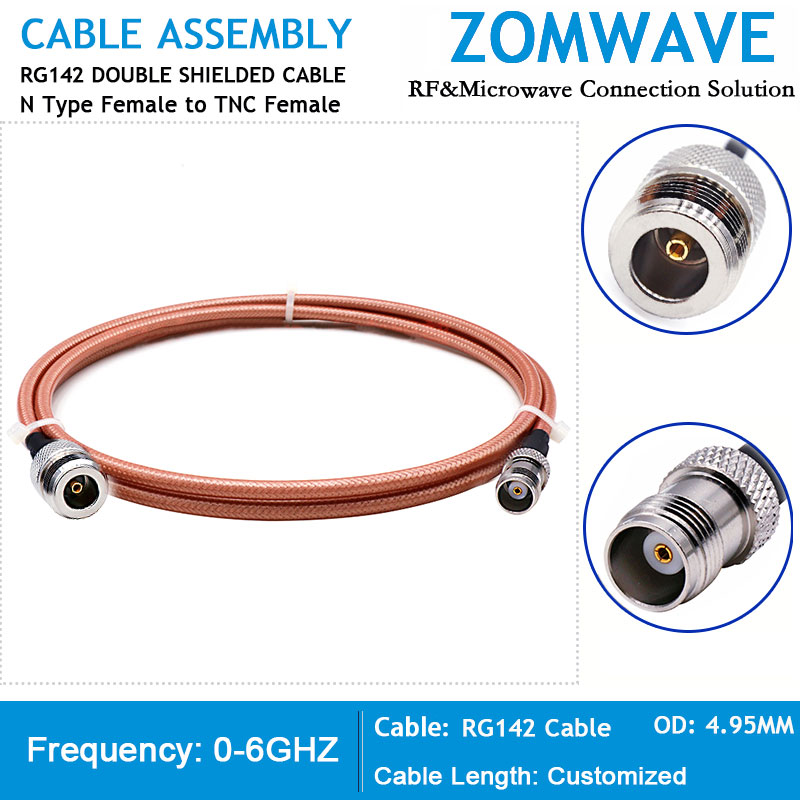 N Type Female to TNC Female, RG142 Cable, 6GHz