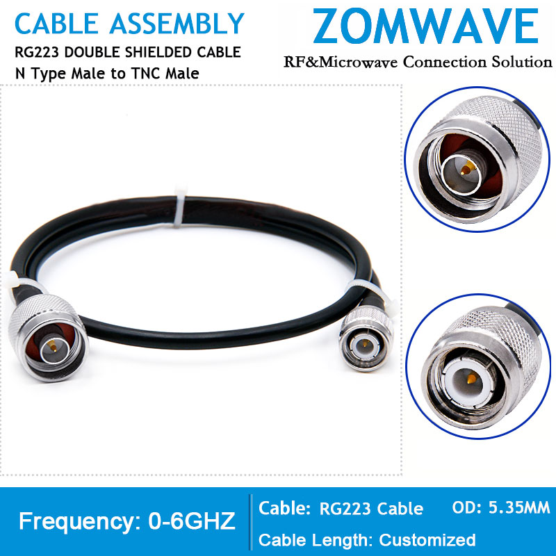 N Type Male to TNC Male, RG223 Cable, 6GHz