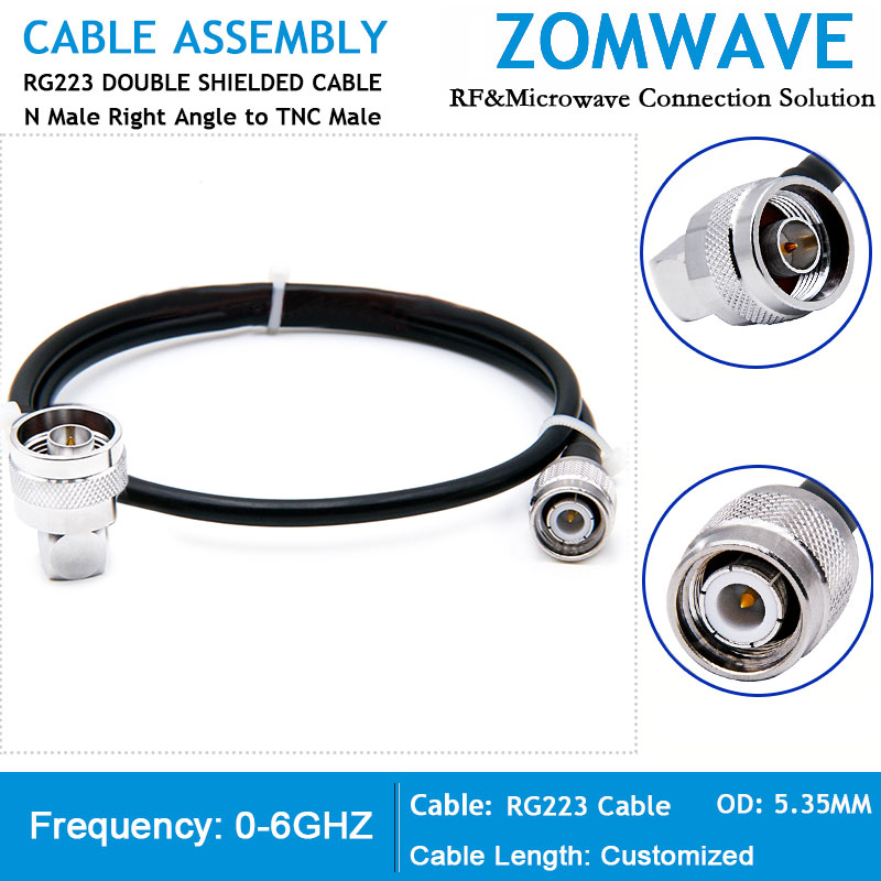 N Type Male Right Angle to TNC Male, RG223 Cable, 6GHz