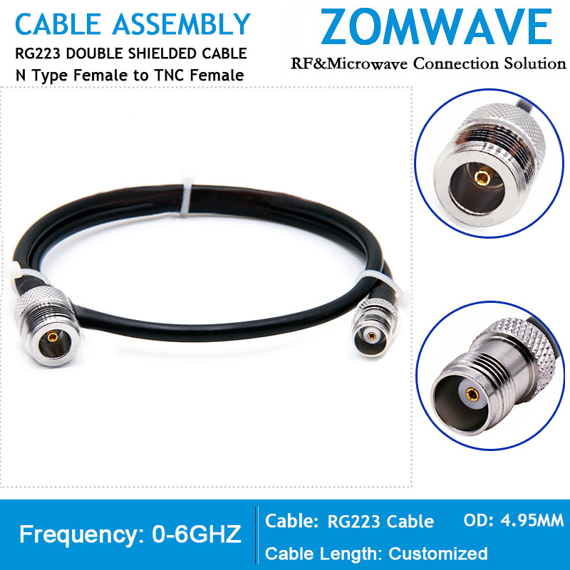 N Type Female to TNC Female, RG223 Cable, 6GHz