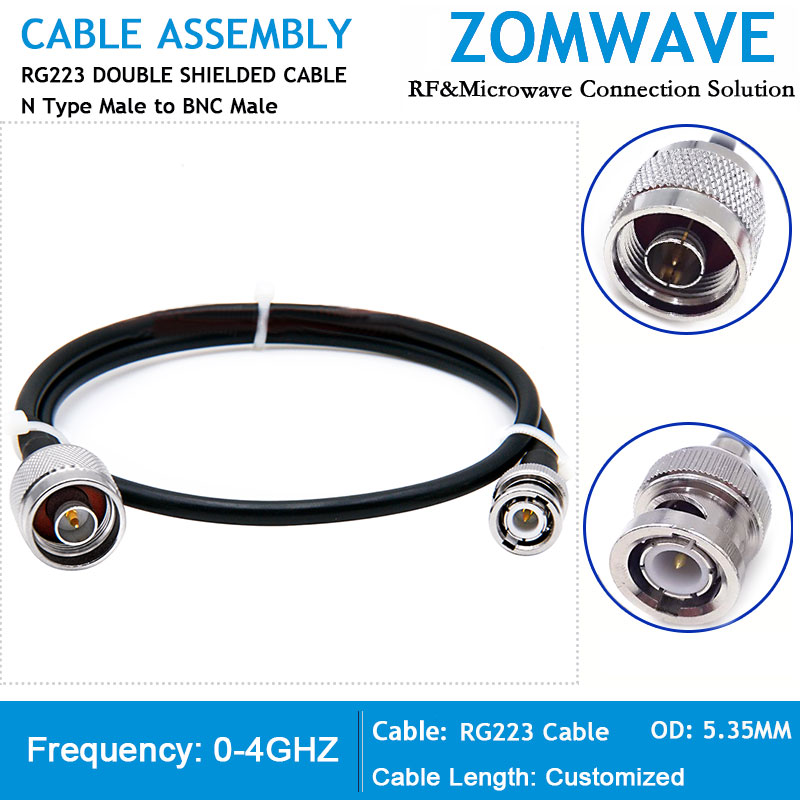 N Type Male to BNC Male, RG223 Cable, 4GHz