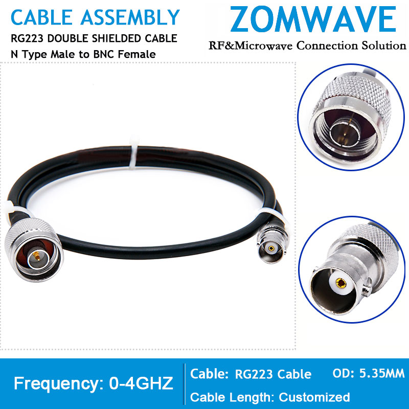 N Type Male to BNC Female, RG223 Cable, 4GHz
