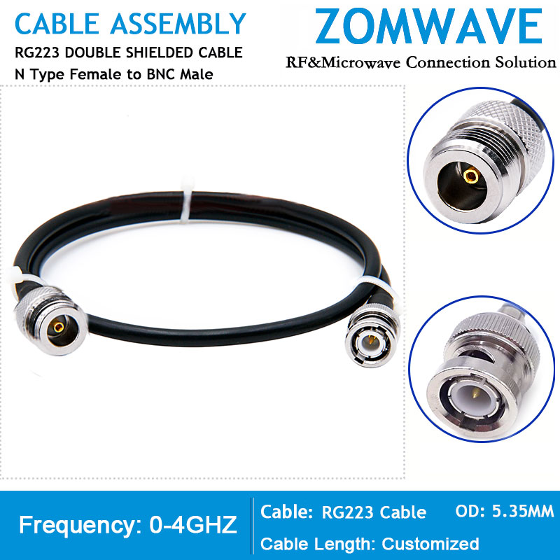 N Type Female to BNC Male, RG223 Cable, 4GHz