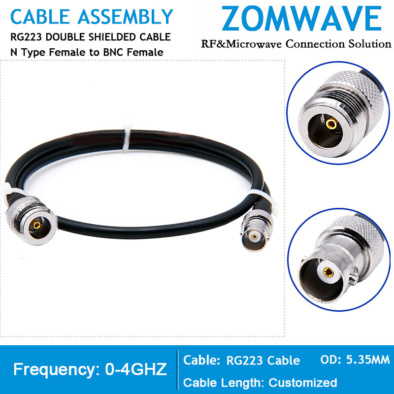 N Type Female to BNC Female, RG223 Cable, 4GHz