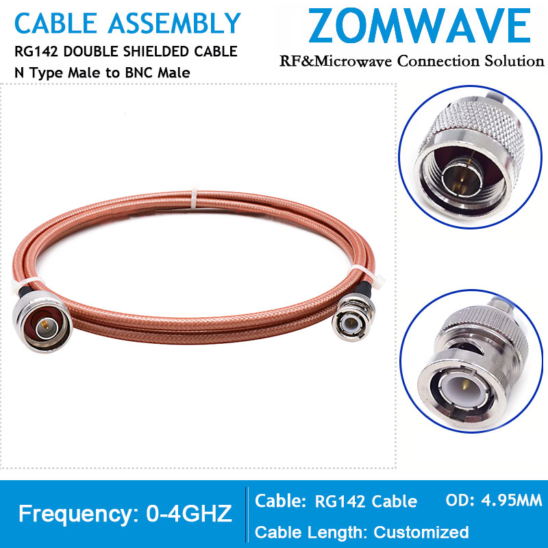N Type Male to BNC Male, RG142 Cable, 4GHz