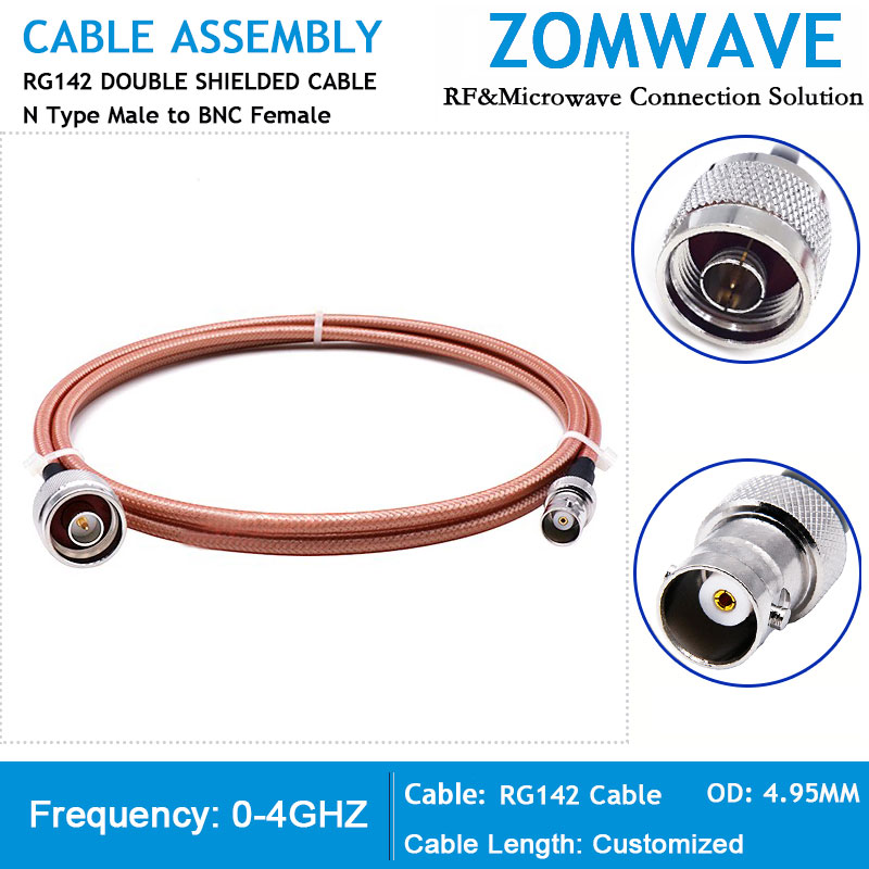 N Type Male to BNC Female, RG142 Cable, 4GHz