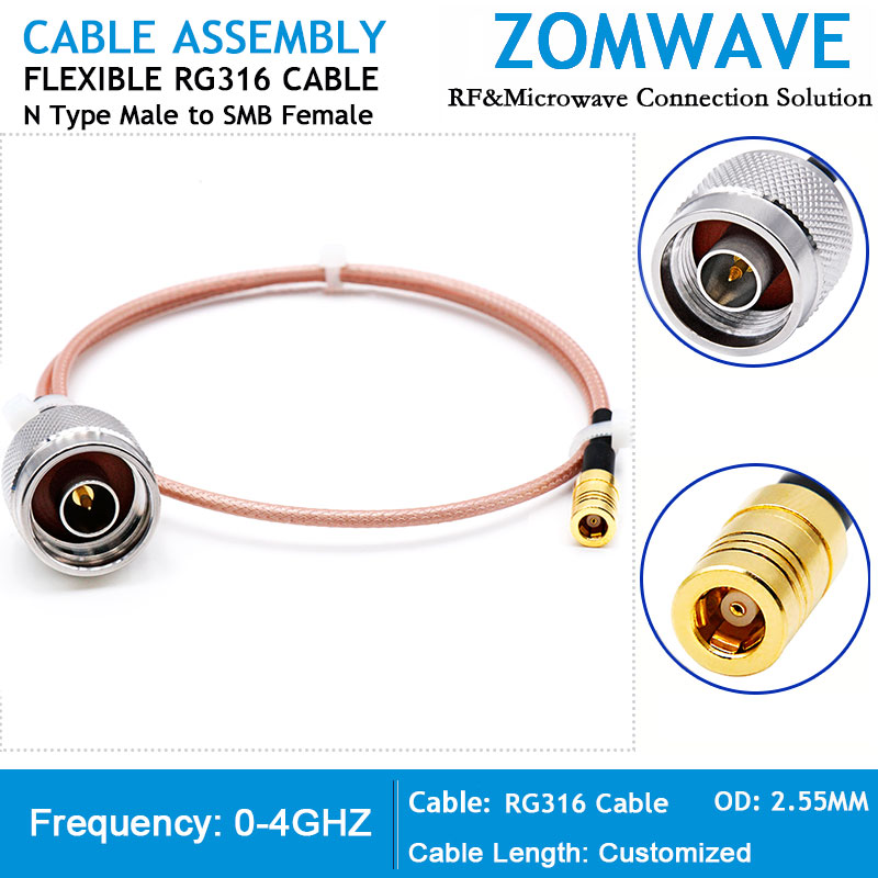 N Type Male to SMB Female, RG316 Cable, 4GHz