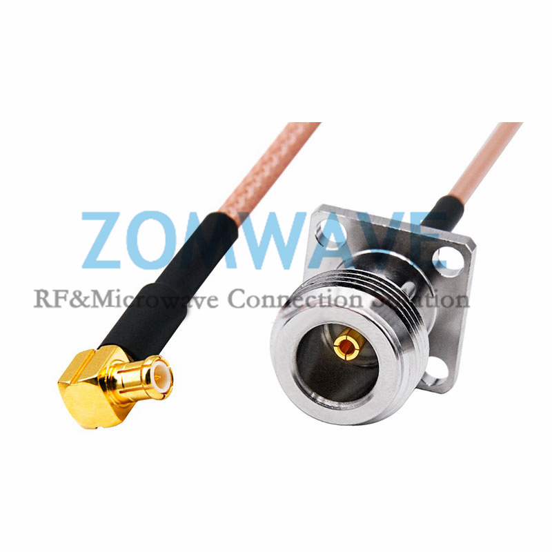 N Type Female 17.5mm 4 hole Flange to MCX Male Right Angle, RG316 Cable, 6GHz