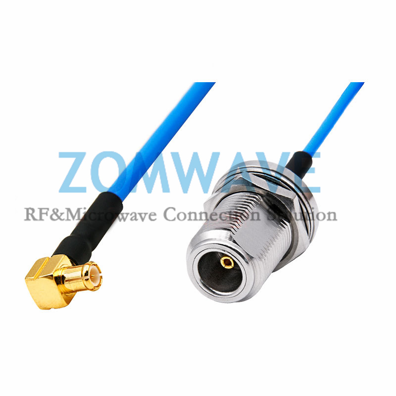 N Type Female Bulkhead to MCX Male Right Angle, Formable .086''_RG405 Cable, 6GH