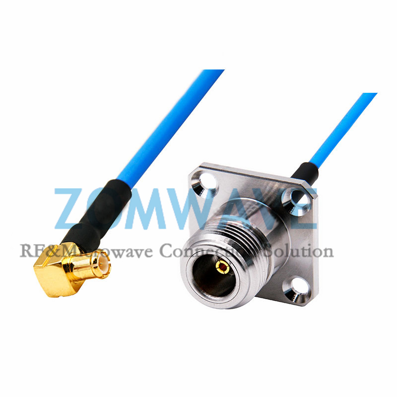 N Female 4 hole Flange to MCX Male Right Angle, Formable .086''_RG405 Cable,6GHZ