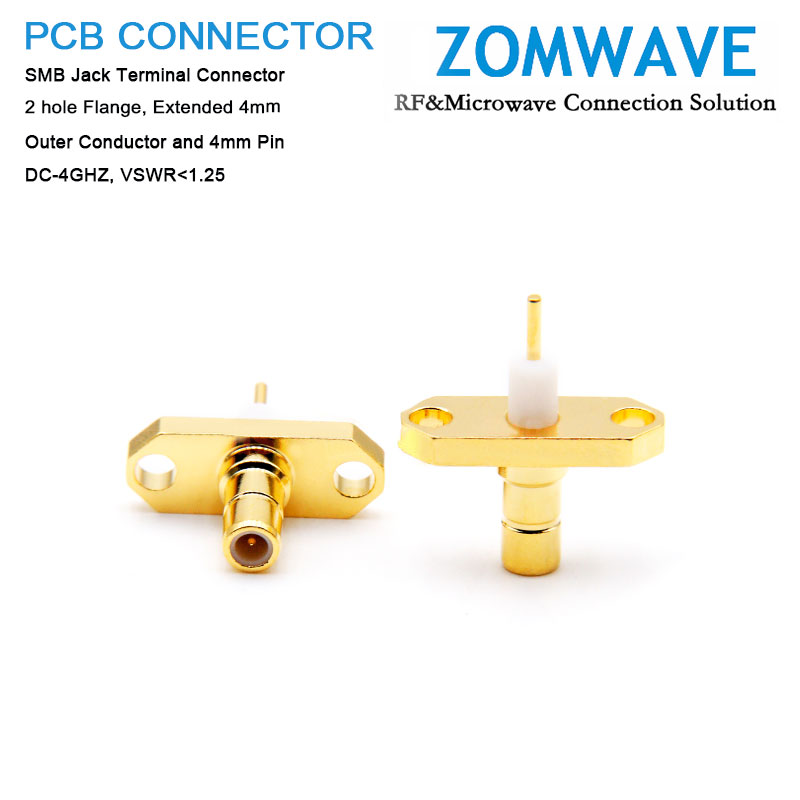 SMB Jack Terminal Connector, 2 hole Flange, 4mm Outer Conductor and 4mm Pin, 4G