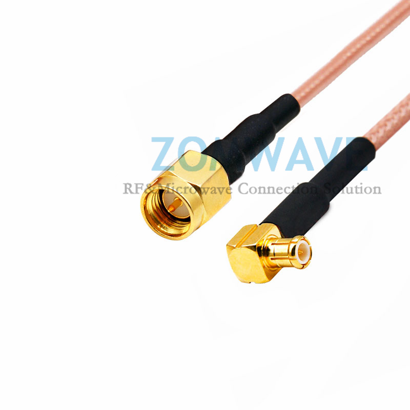 SMA Male to MCX Male Right Angle, RG316 Cable, 6GHz