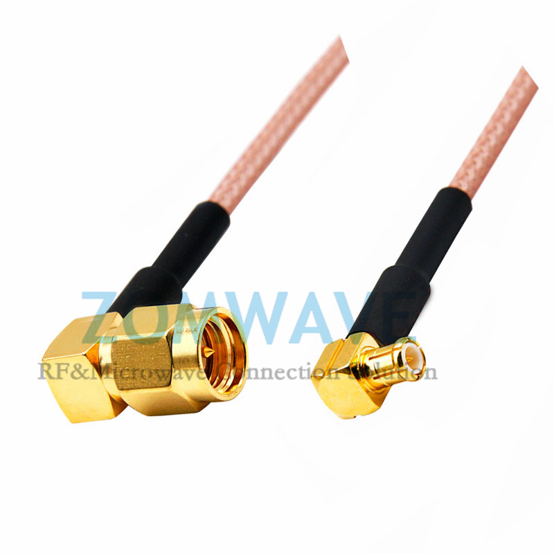 SMA Male Right Angle to MCX Male Right Angle, RG316 Cable, 6GHz