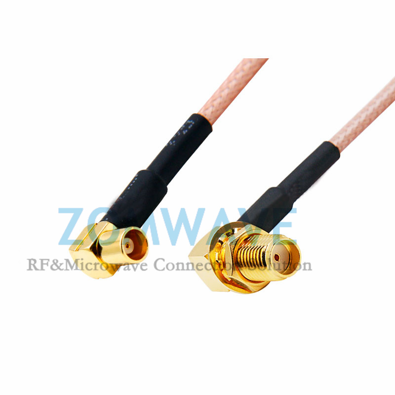 SMA Female Right Angle Bulkhead to MCX Female Right Angle, RG316 Cable, 6GHz