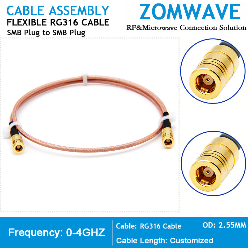 SMB Plug to SMB Plug, RG316 Cable, 4GHz