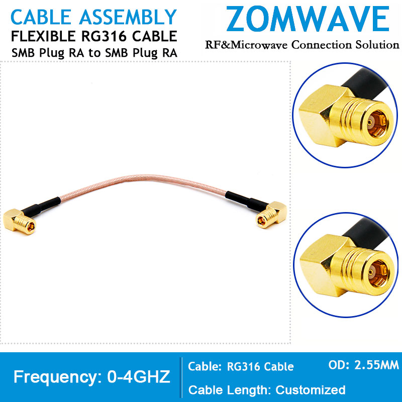 SMB Plug Right Angle to SMB Plug Right Angle, RG316 Cable, 4GHz