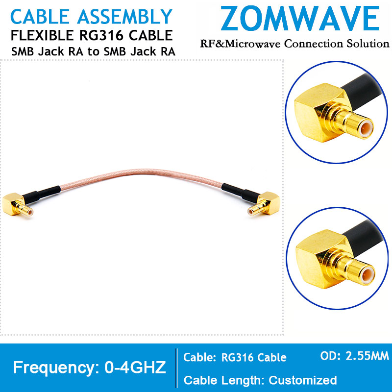 SMB Jack Right Angle to SMB Jack Right Angle, RG316 Cable, 4GHz