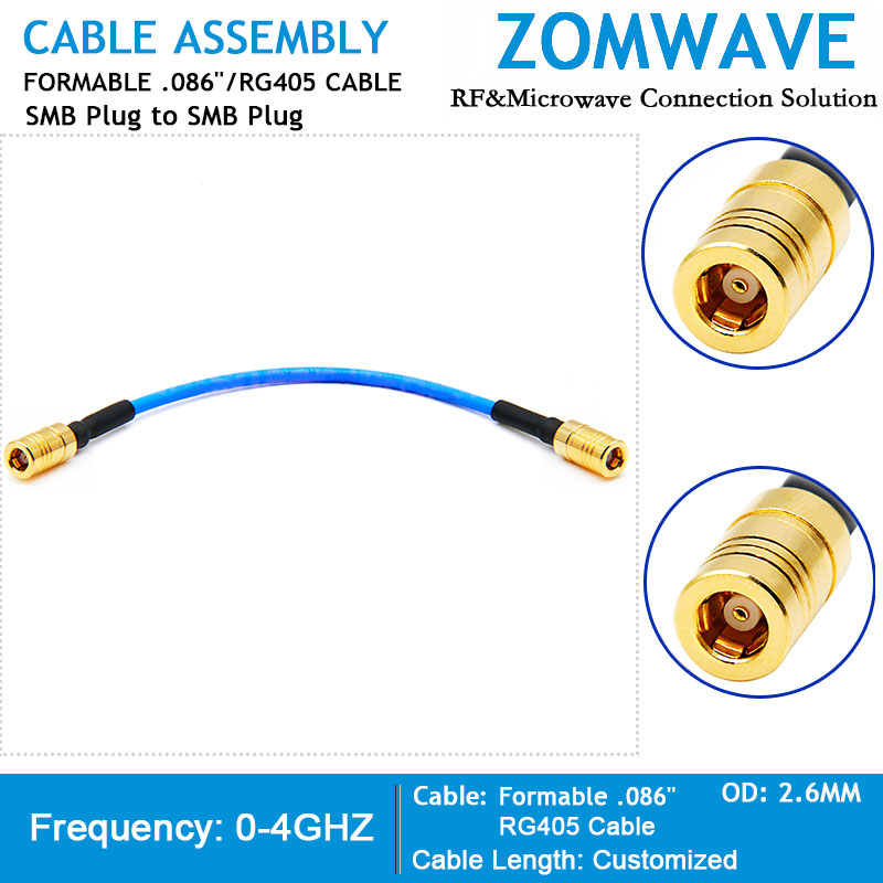 SMB Plug to SMB Plug, Formable .086''_RG405 Cable, 4GHz