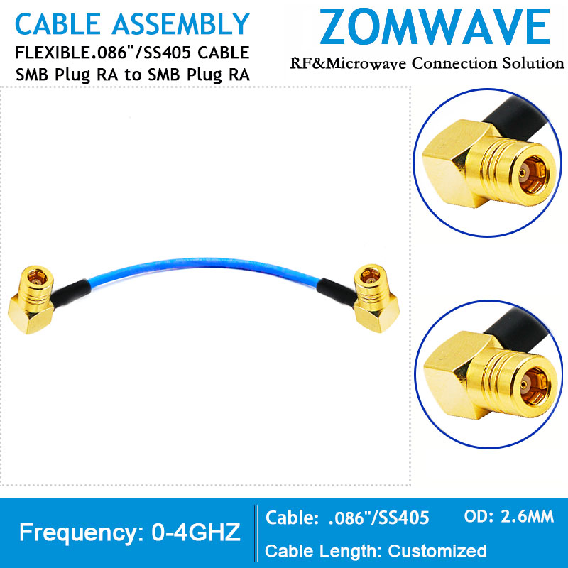 SMB Plug Right Angle to SMB Plug Right Angle, Flexible .086''_SS405 Cable, 4GHz