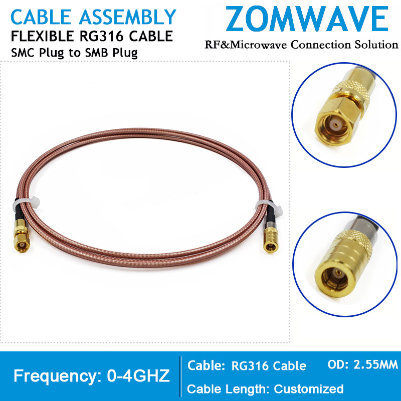 SMC Plug to SMB Plug, RG316 Cable, 4GHz