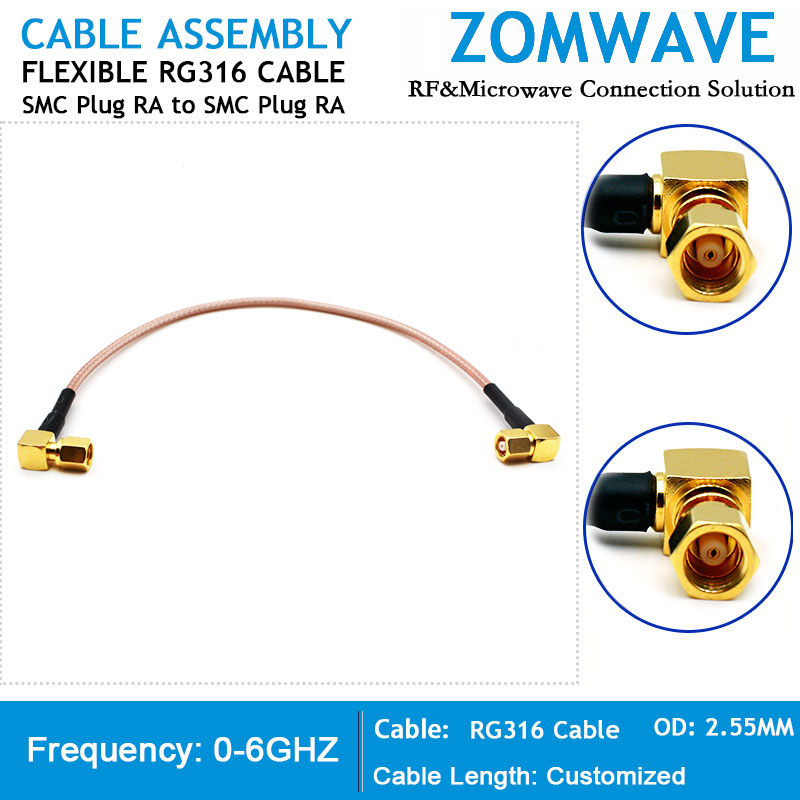 SMC Plug Right Angle to SMC Plug Right Angle, RG316 Cable, 6GHz