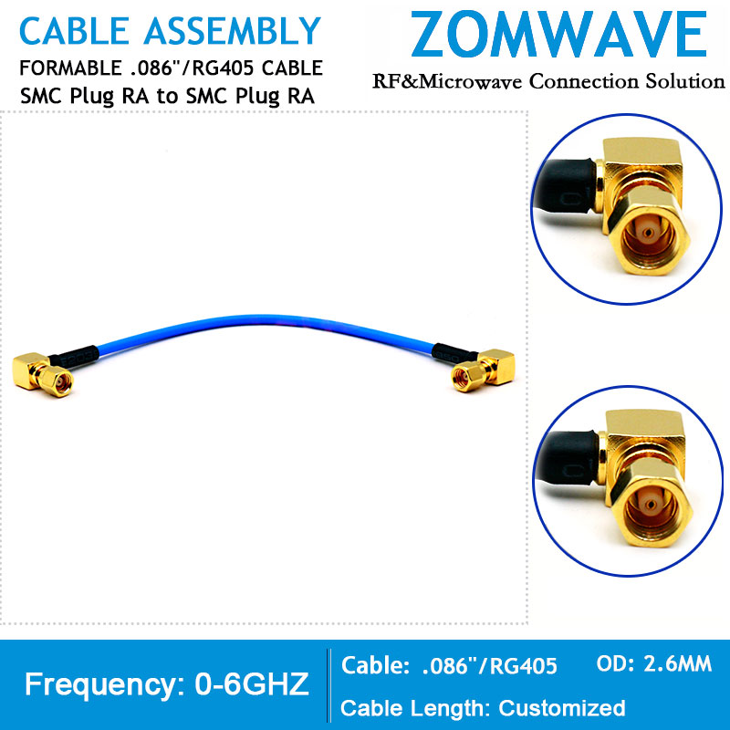 SMC Plug Right Angle to SMC Plug Right Angle, Formable .086''_RG405 Cable, 6GHz