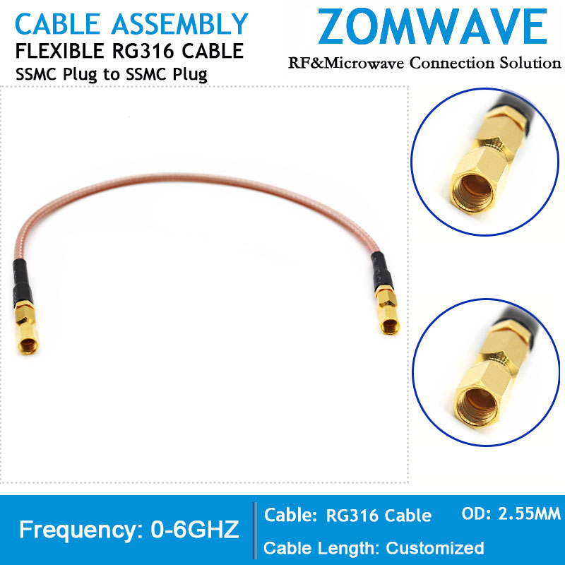 SSMC Plug to SSMC Plug, RG316 Cable, 6GHz