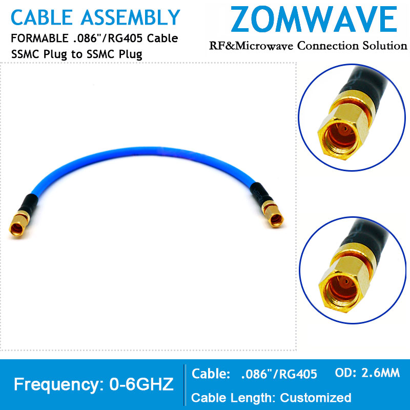 SSMC Plug to SSMC Plug, Formable .086''_RG405 Cable, 6GHz
