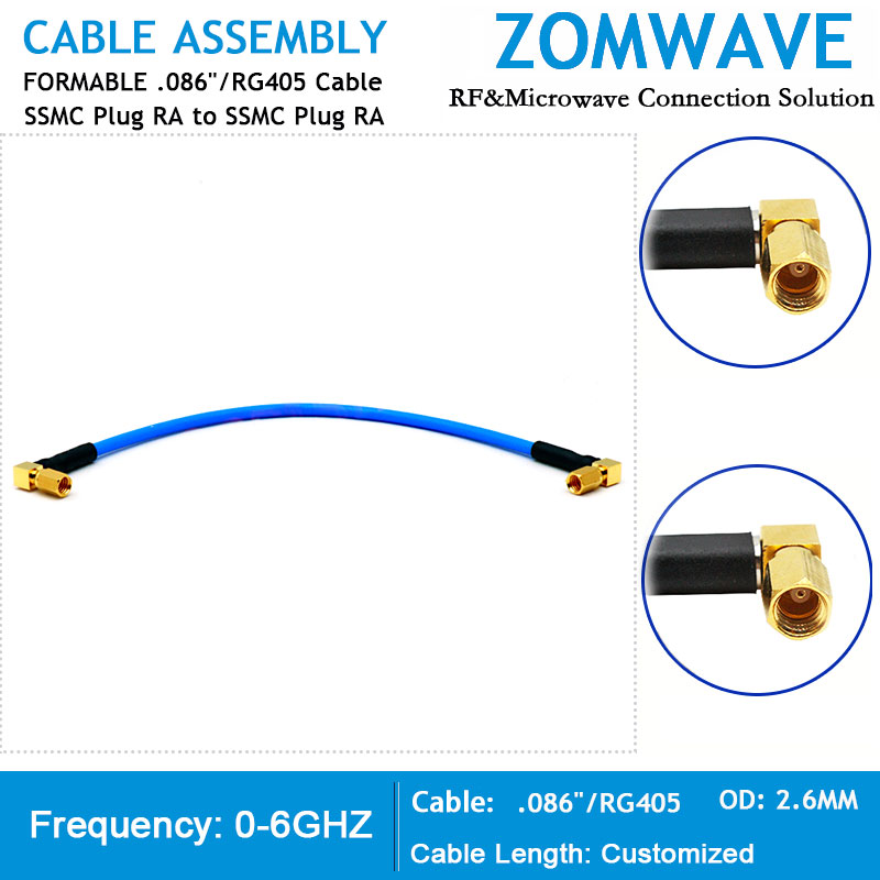 SSMC Plug Right Angle to SSMC Plug Right Angle, Formable .086''_RG405 Cable, 6GH
