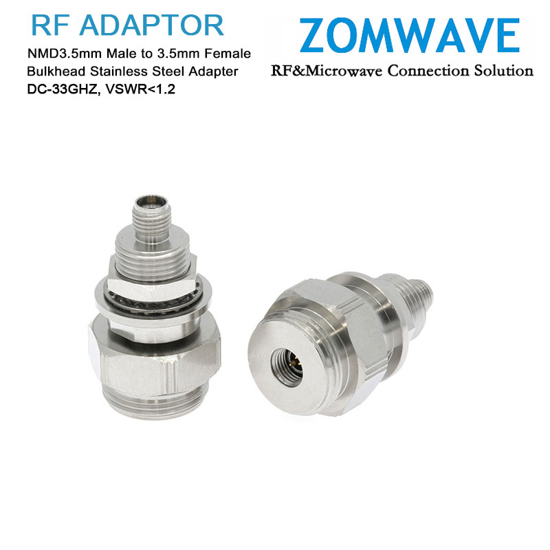 NMD3.5mm Male to 3.5mm Female Bulkhead Stainless Steel Adapter, 33GHz