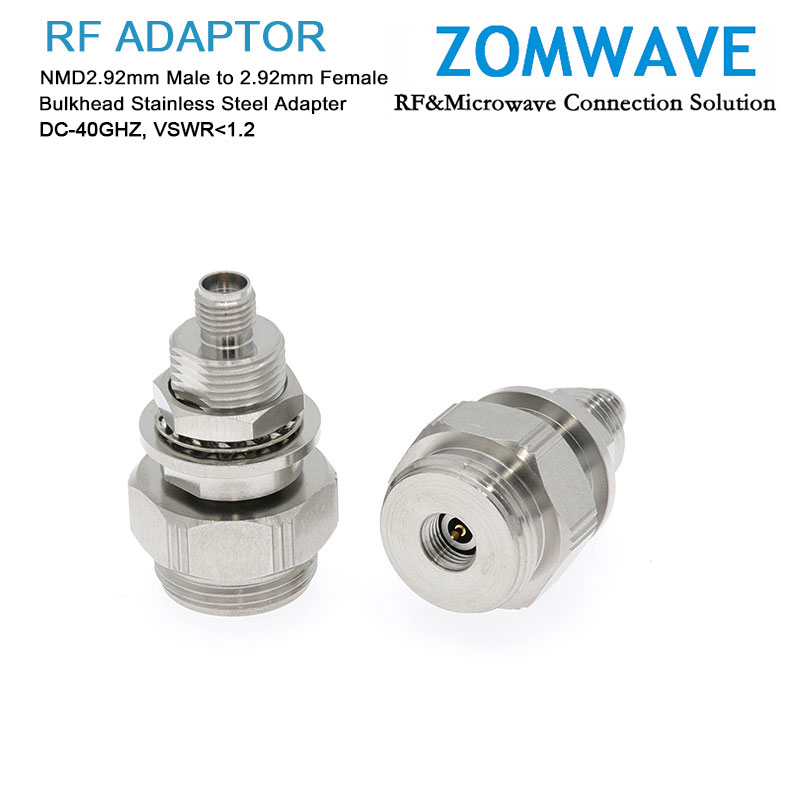 NMD2.92mm Male to 2.92mm Female Bulkhead Stainless Steel Adapter, 40GHz