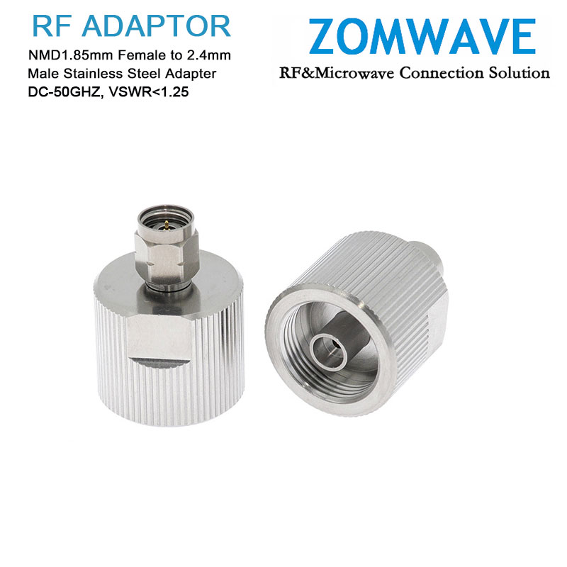 NMD1.85mm Female to 2.4mm Male Stainless Steel Adapter, 50GHz