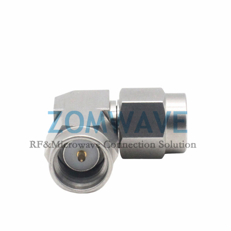 SMA Male to SMA Male Right Angle Adapter, Stainless Steel, 26.5GHz