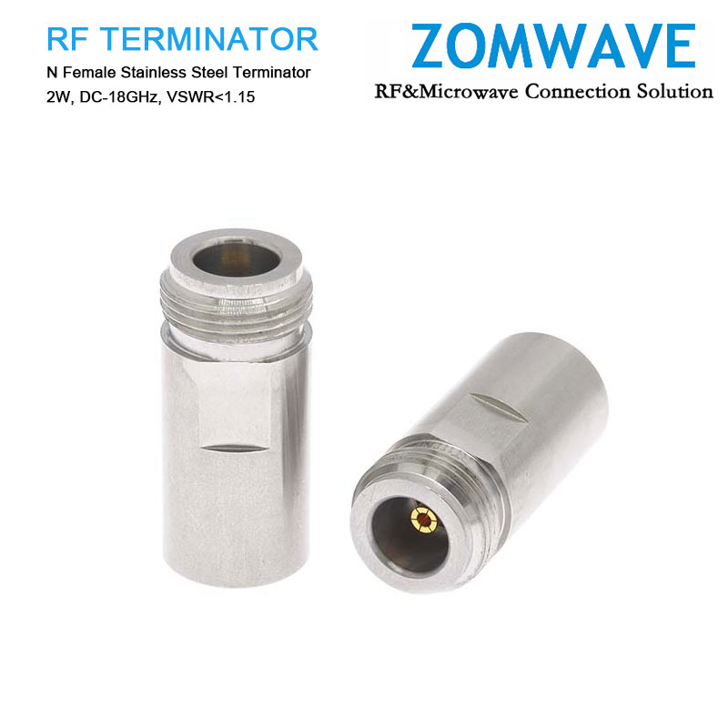 N Type Female Stainless Steel Terminator, 2W, 18GHz