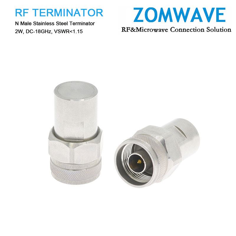 N Type Male Stainless Steel Terminator, 2W, 18GHz