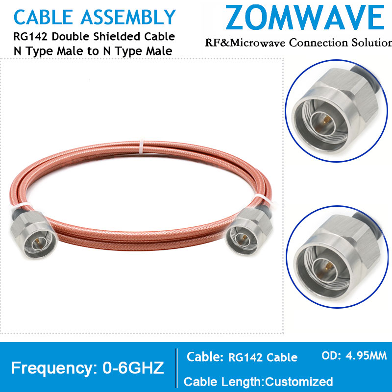 N Type Male to N Type Male, RG142 Double Shielded Cable, 6GHz