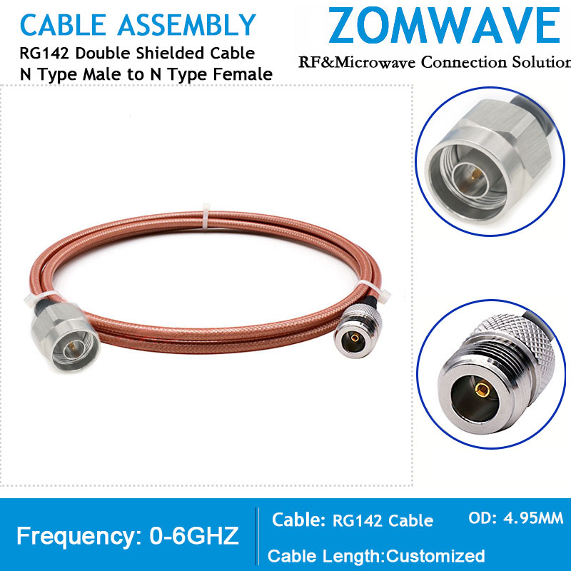 N Type Male to N Type Female, RG142 Double Shielded Cable, 6GHz