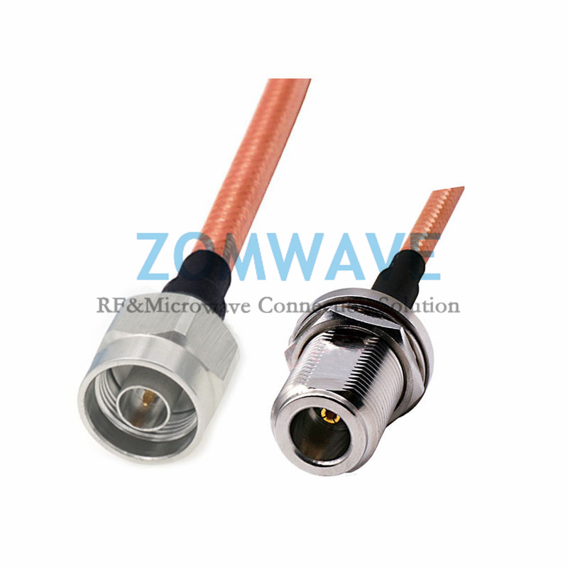 N Type Male to N Type Female Bulkhead, RG142 Double Shielded Cable, 6GHz