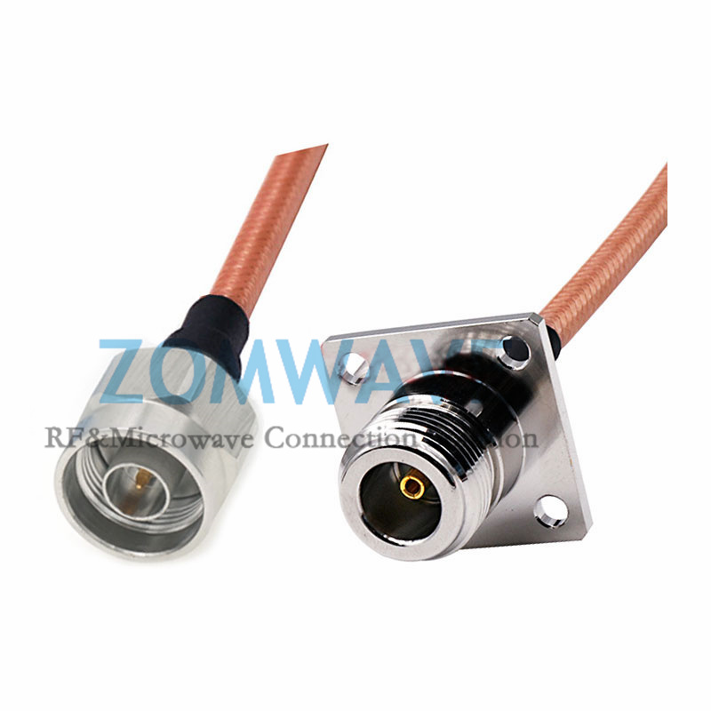 N Type Male to N Type Female 4-hole Flange, RG142 Double Shielded Cable, 6GHz